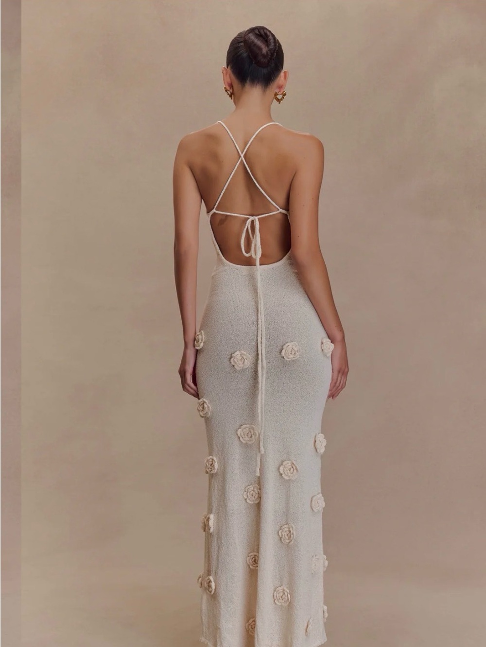 MESHKI Suki Knit Maxi Dress With Flowers - Nude - Picture 2 of 12
